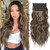 FESHFEN Clip in Hair Extensions - 4 PCS Long Wavy Clip in Hairpieces Full Head Synthetic Hair Extension for Women, 20 Inch Brown Highlighteded Carame