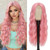 YBYMCAI Pink Wig - Long Pink Wavy Wigs for Women Middle Part Pastel Pink 26 inch Natural Curly Synthetic Wig Heat Resistant Fiber Wigs for Daily Part