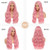 YBYMCAI Pink Wig - Long Pink Wavy Wigs for Women Middle Part Pastel Pink 26 inch Natural Curly Synthetic Wig Heat Resistant Fiber Wigs for Daily Part