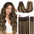GOO GOO Wire Hair Extensions Human Hair, 4/27/4 Chocolate Brown with Caramel Blonde Balayage 14inch 105g, Invisible Wire Hair Extensions with Transpa
