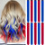 LADYAMZ Colored Hair Extensions 10 PCS, Colorful Party Highlights Clip in Synthetic Hair Extensions, Red and Blue Hair Accessories Hairpiece for Girl