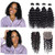 Foruiya Water Wave 4Bundles(50g/bundle) with Middle Part Closure Weave Hair Human Bundles with T Lace Closure Brazilian Wet and Wavy Bundles with Clo