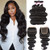 Unice Hair Brazilian Body Wave 3 Bundles with Free Part Lace Closure Unprocessed Virgin Human Hair Weave Extensions (20 22 24+18)