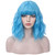 BERON Women Girls Short Curly Wavy Wig with Flat Bangs Rose Net for Party Halloween Cosplay (Sky Blue)