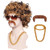 ColorGround 3-Pieces Chain and Moustache and Short Curly Wig for 70'S Disco Party (Brown with Blonde(3 pieces set))