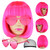 LIULIUBTY Short Bob Hair Wigs Straight with Flat Bangs Synthetic Colorful Cosplay Daily Party Neon Wig for Women + Free Wig Cap 14" Natural As Real