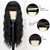 MERISIHAIR Long Black Wig with Bangs,26 Inches Synthetic Wavy Bang Black Wigs for Women, Women Long Curly Heat Resistant Black Hair Wig,Cosplay Selen