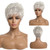 EMMOR Short Silver Grey Human Hair Wigs for Women Blend Pixie Cut Wig With Bang,Natural Daily Use Hair (Color 101#)