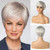 EMMOR Short Silver Grey Human Hair Blend Wigs for Women,Natural Hair Pixie Cut Wig,Lightweight/Breathable/Soft (Color 101)