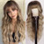 Lativ Blonde Wig With Bangs Long Wavy Curly Ombre Wig with Dark Root Synthetic Heat Resistant Wigs for Women Daily Party Use 26 Inches