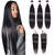 Peruvian Straight Hair Bundles Human Hair Bundles with Closure(18 20 22+14)Unprocessed Virgin Human Hair 3 Bundles with Closure 10A Straight Remy Hai