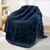 Exclusivo Mezcla Fleece Throw Blanket for Couch, Super Soft Striped Jacquard Bed Blanket, Lightweight Fuzzy Cozy for All Seasons, 50x60 Inches, Navy