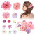 Harewu Silk Flower Hair Clip, 12Pcs Roses Flower Headdress Clips, Bridal Wedding Corsage and Headdress, Beach Party Hair Clips Accessories (Pink and