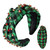 JERTOCLE Christmas Holiday Headband Xmas Hair Accessories Green Plaid Knotted Head Band for Women Embellished Crystal Top Knot Head Band Christmas Co
