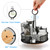 Yesland 2 Pack Metal Rotating Condiment Caddy with Number Card Holder, 7.75 Inch Round Table Caddy with Wooden Base Black Coated Table Caddies Collec