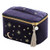 Handy cosmetic makeup bag,square Navy Velvet Embroidered Applique Moon Stars Sun Cosmetic Bag,High capacity Starry Makeup Pouch with Tassels & Pearl