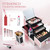 Joligrace Makeup Train Case Cosmetic Box 11.8 Inches Jewelry Organizer Professional 3 Tiers Trays with Mirror and Brush Holder Lockable Key Portable