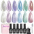 Beetles Cat Eye Gel Nail Polish, 6 Colors Glitter Gel Polish Kit Silver Pink Blue Purple Red Green Velvet Set with Magnet Soak Off UV French Nail Art
