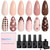 beetles Nude Gel Polish Set - Skin Tones Collection Nude Brown Neutral Polish 6 Colors Gel, Polka Dot Nails Design Soak off Uv Led Lamp Needed Manicu
