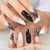 Black White Animal Print French Press On Nails - Extra Long Sharp Stiletto Fake Nails with Nail Glue, Reusable Nail Tips - Glue On Nails 24 Nail Kit,
