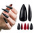 Allkem Press On Nails - Black Red Bottoms Glossy Extra Long Sculpted Stiletto 2 Set Bundle | 10 sizes - 20 pcs Nail kit with Glue