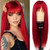 QD-Tizer Red Color Long Silky Straight Wigs with Bangs Synthetic No Lace Wig for Fashion Women Heat Resistant Natural Looking Hair Wig for Party Cosp