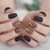 Frosted Coffin Nails Set Crystal Press On Nails Matte Black Medium False Nails Custom 24pcs