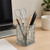 Qomamount Acrylic Pen Holder,Clear Makeup Brush Holder with Woven Texture,Transparent Stylish Pencil Holder for Desk,Pen Cup Organizer Caddy for Offi