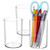 Hpmjz 3 Pack Clear Acrylic Pen Holder Round Shape Desktop Pencil Cup Holder Clear Makeup Bush Holders Countertop Stationery Organizer for Office Desk