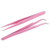 Onwon 2 Pcs Pink Stainless Steel Tweezers for Eyelash Extensions, Straight and Curved Tip Tweezers Nippers, False Lash Application Tools