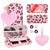 DLseego Love Leopard Carrying Case for Switch Lite 2019 Accessories Set, Portable Carrying Case with 1 Hard PC Shell & 8 Slots & 1PCS Plush Heart Pen