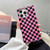 Rectangle Pink Checkered Phone Case for iPhone 16 Pro (6.3in) Cute Checkerboard Checker Flag Print Glossy Slim Trendy Rectangled Edge Strong Shockpro