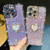 KERZZIL Luxury Girly Heart Stand Compatible with iPhone 16 Pro Max Case, Cute Bling Glitter Foil and Diamond with Full Camera Protector Cover(Purple,