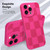 KANGHAR Compatible with iPhone 16 Pro Case, Silicone Checkered Cute Pattern, Camera Protection Soft Slim Phone Case for Girls Women -Hot Pink
