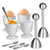vibedor Egg Cups and Egg Cracker Set for Soft Boiled Eggs, 2 Stainless Steel Egg Cutter, 4 Stainless Stain Spoons and 4 Ceramic Egg Stands in Kitchen