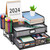 Marbrasse 3 Tier Mesh Desk Organizer with Drawer, Multi-Functional Desk Organizers and Accessories, Paper Letter Organizer with 2 Pen Holder for Home