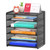 Samstar Letter Tray Paper Organizer, Mesh Desk File Organizer with 5 Tier Shelves and Sorter, Black