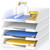 4 Pack Stackable Paper Trays for Letter Documents, Desktop File Organizers for Office Supplies, Stackable Desk Tray Holder for Paper Storage, White