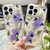 AuroiCCY for iPhone 16 Pro Max Case with Pressed Real Flowers Design, Glitter Clear Cute Purple White Floral Pattern Slim Soft TPU Protective Women G