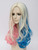 Qaccf Long Curly Blue Pink Blond Color Middle Parting Halloween Cosplay Women Wig (Mix)