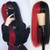 Kaneles Half Red Half Black Wigs with Bangs Long Straight Halloween Cosplay Women Wigs Synthetic Hair Wigs