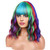 BERON 14 Inches Rainbow Wig with Bangs Short Curly Synthetic Wig for Women Cosplay Daily Party Hairnet Included