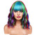BERON 14 Inches Rainbow Wig with Bangs Short Curly Synthetic Wig for Women Cosplay Daily Party Hairnet Included