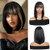Kalyss Bob Wigs for Women Short Straight Black Bob Wig with Hair bangs Natural Looking Heat Resistant Synthetic Black Hair Wigs for Women 13 Inches