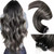 LaaVoo Microlink Hair Extensions Human Hair Ombre Black Microbead Hair Extensions Human Hair Off Black Balayage Grey Silver Micro Loop Hair Exrension