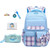 5Pcs Blue Backpack for School Girls - Kawaii Elementary School Bookbag for Kids Cute Plaid Girls Daypacks for Students Teen Kids Casual Travel Bag (B