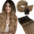 LaaVoo Weft Hair Extensions Human Hair Brown Balayage Sew in Hair Extensions Darkest Brown Balayage Medium Brown Mix Ash Blonde Human Hair Weft Exten