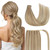 Ve Sunny Blonde Hair Extensions Ponytail Real Human Hair Highlight Clip in Pony Tails Hair Extensions Wrap Around Remy Human Hair Extensions Dark Blo