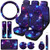 Frienda 15 Pieces Galaxy Car Seat Cover Steering Wheel Cover Universal Star Space Galaxy Car Accessories Separate Headrest Seat Belt Pads fit for Aut