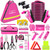 HLWDFLZ Car Roadside Emergency Kit - Pink Roadside Assistance Emergency Kit with Jumper Cables, Auto Tool Set, Deer Whistles, Winter Car Safety Roads